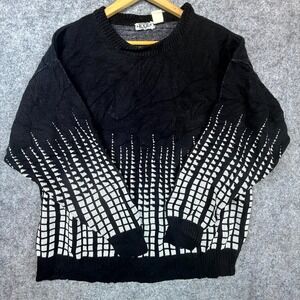 Vintage BSR Sweater Mens Large Black White Retro Streetwear Y2K Indie Statement